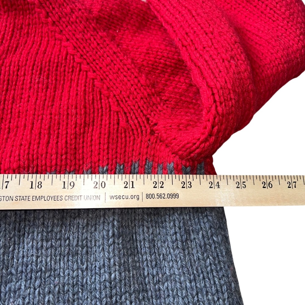 Vintage HandKnit Chunky Colorblock Button Down Cardigan Sweater Red Gray XL - Picture 3 of 9